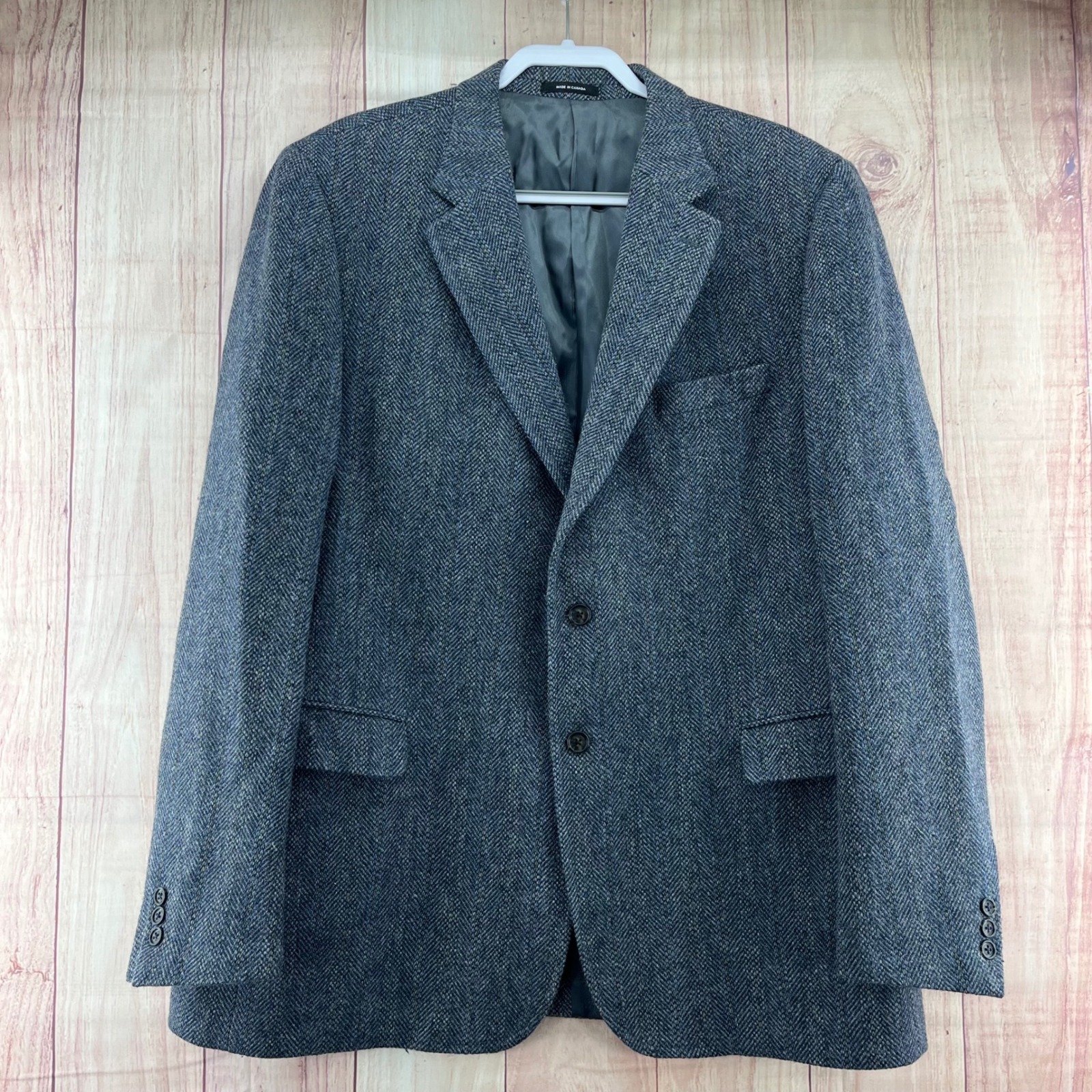 J Press Mens Tweed Blazer Jacket Wool Mohair Cashmere Herringbone Made In Canada